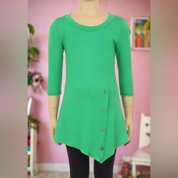 S/M/L/XL NEW Girls Solid Green Dress, Asymmetric Hem, Long Top, Christmas Dress - Picture 6 of 8